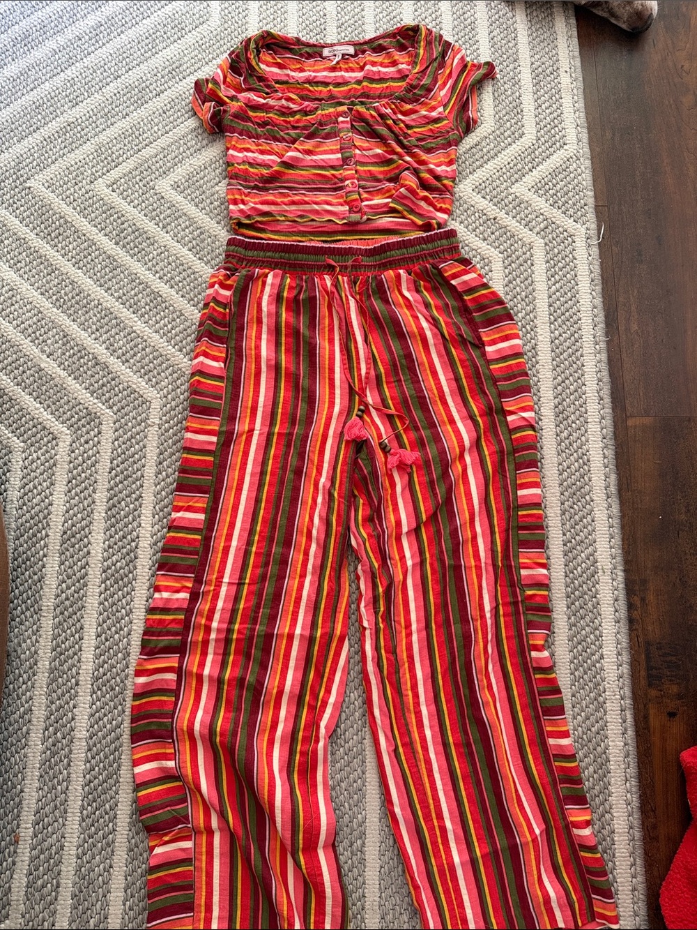 BCBGeneration Two Piece Red & Pink Striped Wide-Leg Pants